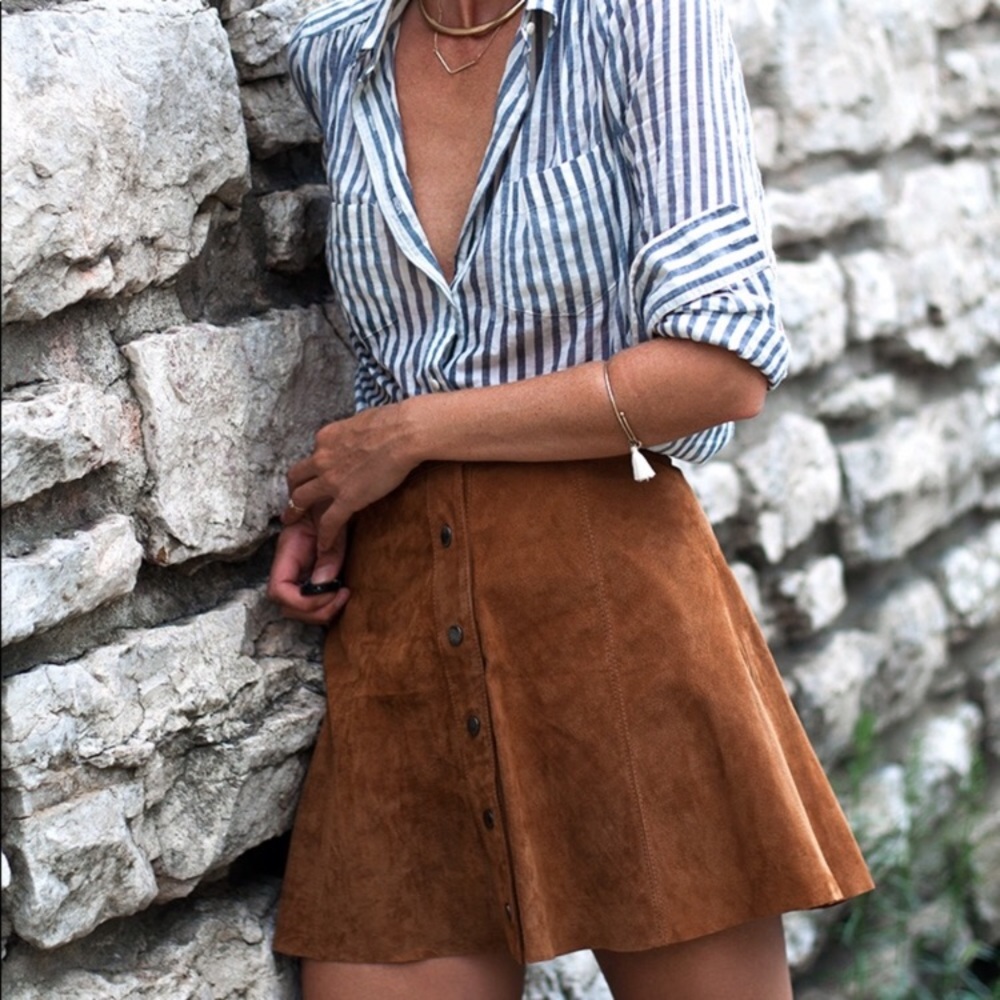 Forever 21 Genuine Suede Snap Front Mini Skirt Tan